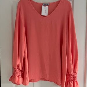 Pink Smocked Blouse with Long Sleeves